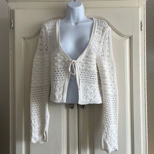 ZARA WHITE CROCHET KNIT TIE UP SWEATER